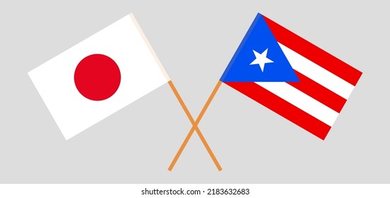 Crossed flags of Japan and Puerto Rico. Official colors. Correct proportion. Vector illustration
