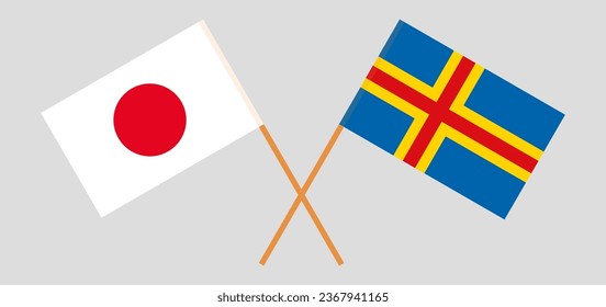 Crossed flags of Japan and Region of Aland. Official colors. Correct proportion. Vector illustration
