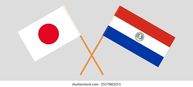 Crossed flags of Japan and Republic of Paraguay. Official colors. Correct proportion. Vector illustration.
