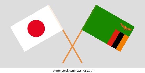 Crossed flags of Japan and Republic of Zambia. Official colors. Correct proportion