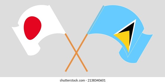 Crossed flags of Japan and Saint Lucia. Official colors. Correct proportion. Vector illustration
