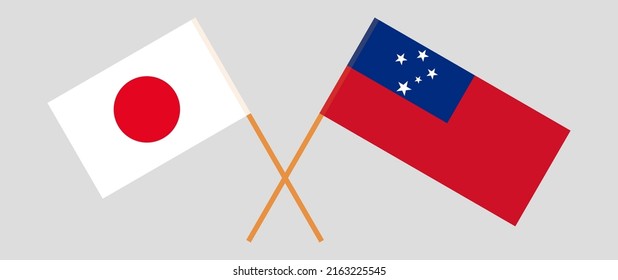 Crossed flags of Japan and Samoa. Official colors. Correct proportion. Vector illustration
