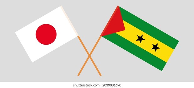 Crossed flags of Japan and Sao Tome and Principe. Official colors. Correct proportion