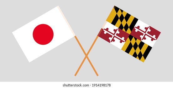Crossed flags of Japan and the State of Maryland