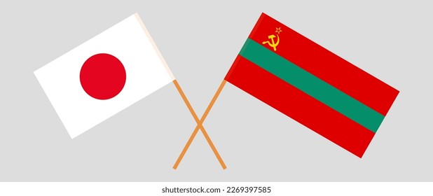 Crossed flags of Japan and Transnistria. Official colors. Correct proportion. Vector illustration
