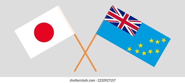 Crossed flags of Japan and Tuvalu. Official colors. Correct proportion. Vector illustration
