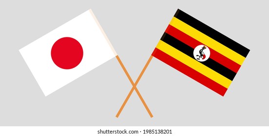 Crossed flags of Japan and Uganda. Official colors. Correct proportion