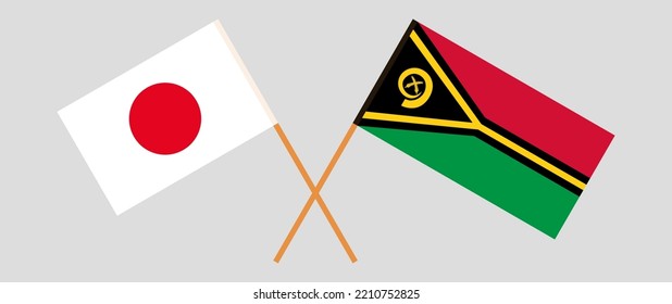 Crossed flags of Japan and Vanuatu. Official colors. Correct proportion. Vector illustration
