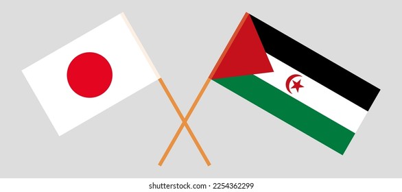 Crossed flags of Japan and Western Sahara. Official colors. Correct proportion. Vector illustration
