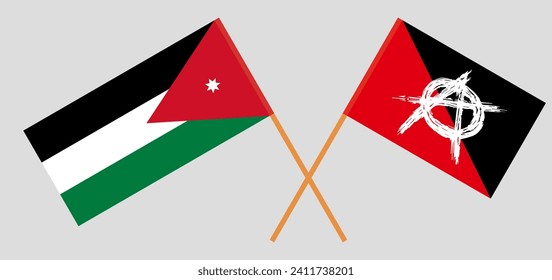 Crossed flags of Jordan and anarchy. Official colors. Correct proportion. Vector illustration
