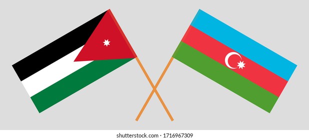 Crossed flags of Jordan and Azerbaijan. Official colors. Correct proportion. Vector illustration
