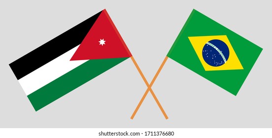 Crossed flags of Jordan and Brazil. Official colors. Correct proportion. Vector illustration
