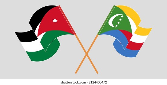 
Crossed flags of Jordan and the Comoros. Official colors. Correct proportion. Vector illustration
