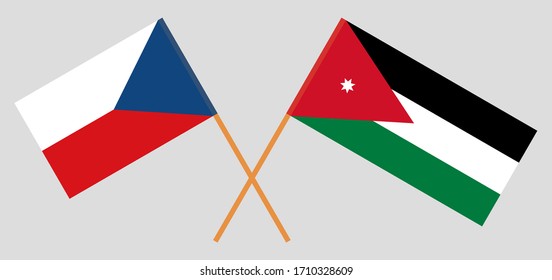 Crossed flags of Jordan and Czech Republic. Official colors. Correct proportion. Vector illustration
