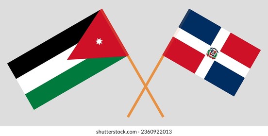 Crossed flags of Jordan and Dominican Republic. Official colors. Correct proportion. Vector illustration
