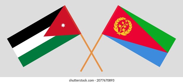 Crossed flags of Jordan and Eritrea. Official colors. Correct proportion
