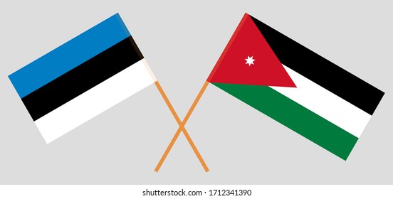 Crossed flags of Jordan and Estonia. Official colors. Correct proportion. Vector illustration
