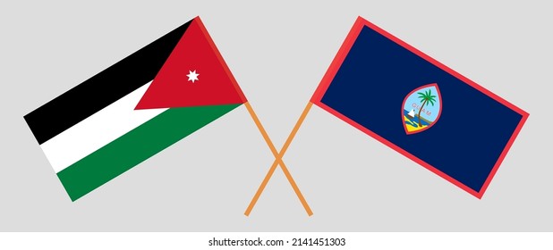 Crossed flags of Jordan and Guam. Official colors. Correct proportion. Vector illustration
