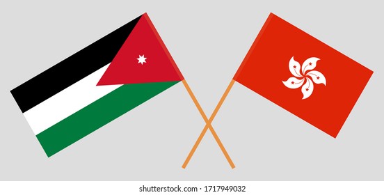 Crossed flags of Jordan and Hong Kong. Official colors. Correct proportion. Vector illustration
