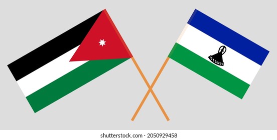 Crossed flags of Jordan and the Kingdom of Lesotho. Official colors. Correct proportion