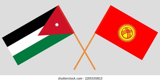 Crossed flags of Jordan and Kyrgyzstan. Official colors. Correct proportion. Vector illustration
