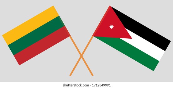 Banderas cruzadas de Jordania y Lituania. Colores oficiales. Proporción correcta. Ilustración del vector
