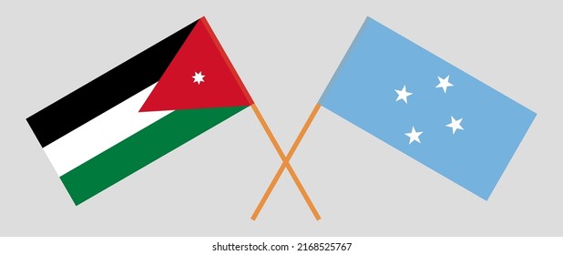 Banderas cruzadas de Jordania y Micronesia. Colores oficiales. Proporción correcta. Ilustración del vector
