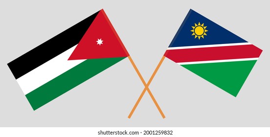 Crossed flags of Jordan and Namibia. Official colors. Correct proportion
