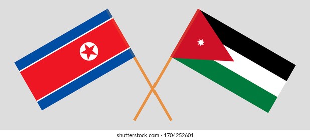 Crossed flags of Jordan and North Korea. Official colors. Correct proportion. Vector illustration
