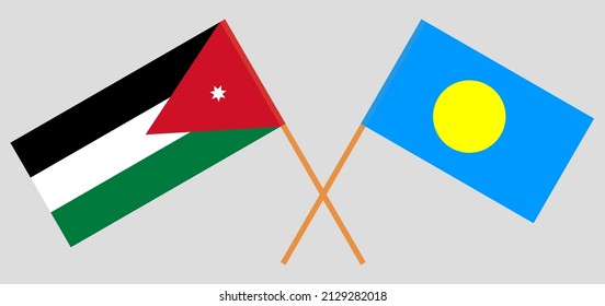 Banderas cruzadas de Jordania y Palau. Colores oficiales. Proporción correcta. Ilustración del vector