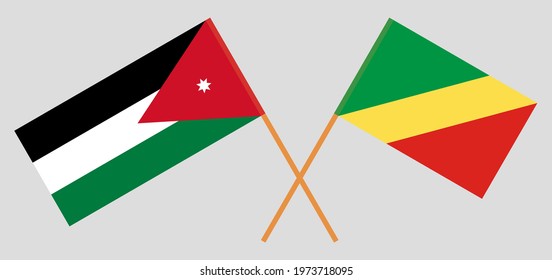 Crossed flags of Jordan and Republic of the Congo. Official colors. Correct proportion