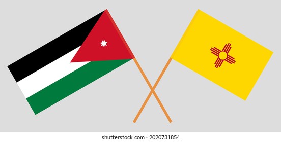 Crossed flags of Jordan and the State of New Mexico. Official colors. Correct proportion