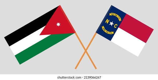 Crossed flags of Jordan and The State of North Carolina. Official colors. Correct proportion. Vector illustration
