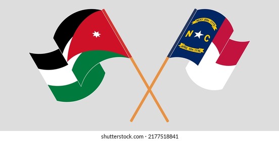 Crossed flags of Jordan and The State of North Carolina. Official colors. Correct proportion. Vector illustration
