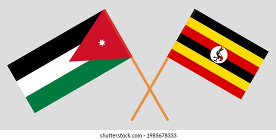 Crossed flags of Jordan and Uganda. Official colors. Correct proportion