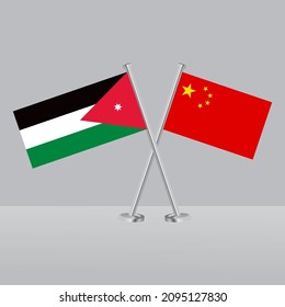 Crossed flags of Jordon and China. Official colors.. Correct proportion. Banner design