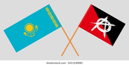 Crossed flags of Kazakhstan and anarchy. Official colors. Correct proportion. Vector illustration
