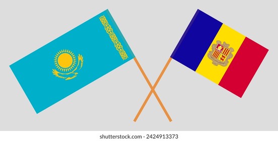 Crossed flags of Kazakhstan and Andorra. Official colors. Correct proportion