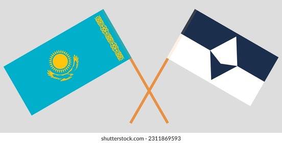 Crossed flags of Kazakhstan and Antarctica. Official colors. Correct proportion. Vector illustration
