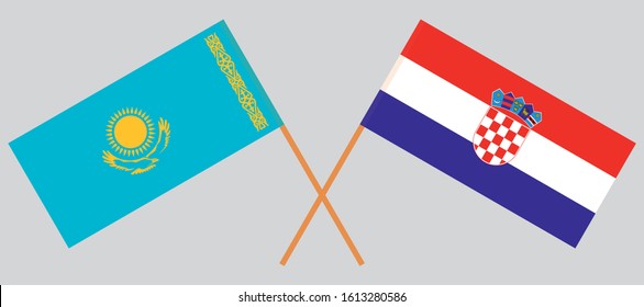 Crossed flags of Kazakhstan and Croatia. Official colors. Correct proportion. Vector illustration
