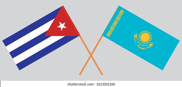 Crossed flags of Kazakhstan and Cuba. Official colors. Correct proportion. Vector illustration
