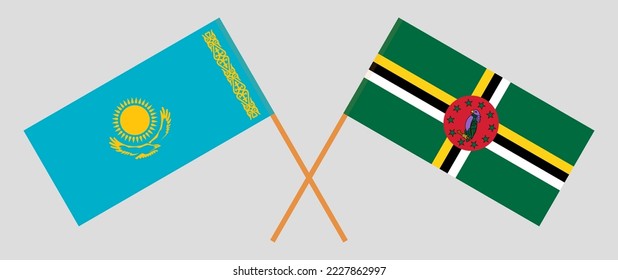 Crossed flags of Kazakhstan and Dominica. Official colors. Correct proportion. Vector illustration

