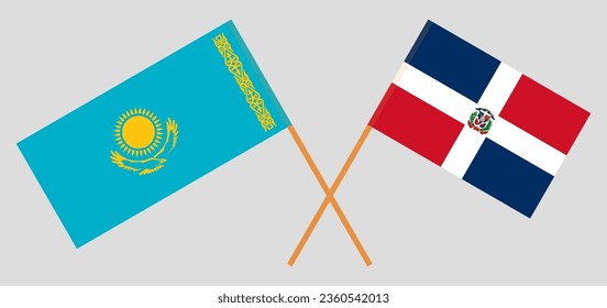 Crossed flags of Kazakhstan and Dominican Republic. Official colors. Correct proportion. Vector illustration
