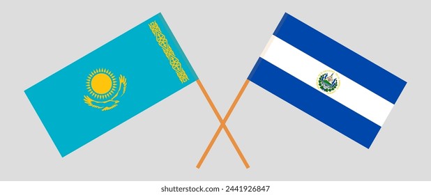 Crossed flags of Kazakhstan and El Salvador. Official colors. Correct proportion. Vector illustration
