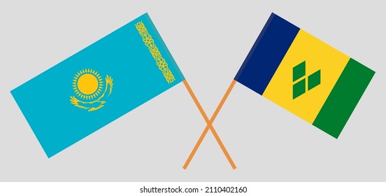 Crossed flags of Kazakhstan and Saint Vincent and the Grenadines. Official colors. Correct proportion. Vector illustration

