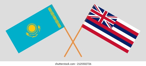 Crossed flags of Kazakhstan and The State Of Hawaii. Official colors. Correct proportion. Vector illustration
