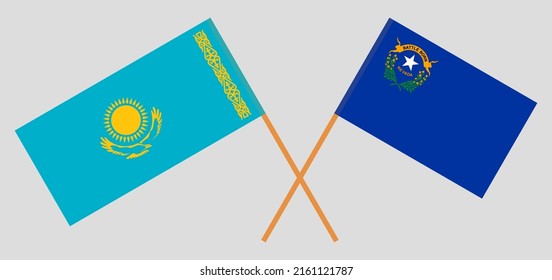 Crossed flags of Kazakhstan and The State of Nevada. Official colors. Correct proportion. Vector illustration
