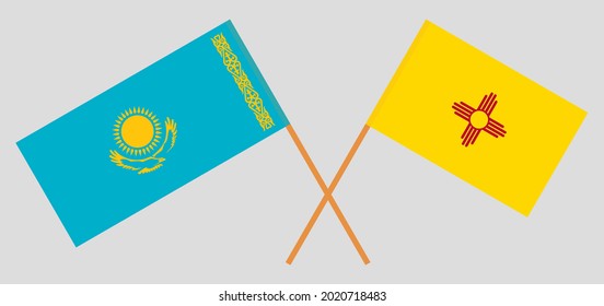 Crossed flags of Kazakhstan and the State of New Mexico. Official colors. Correct proportion