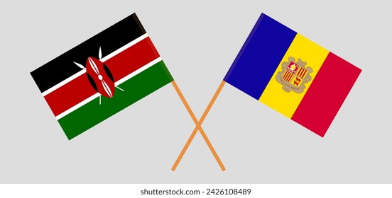 Crossed flags of Kenya and Andorra. Official colors. Correct proportion. Vector illustration
