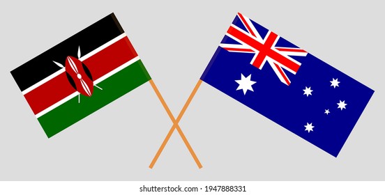 Crossed flags of Kenya and Australia. Official colors. Correct proportion